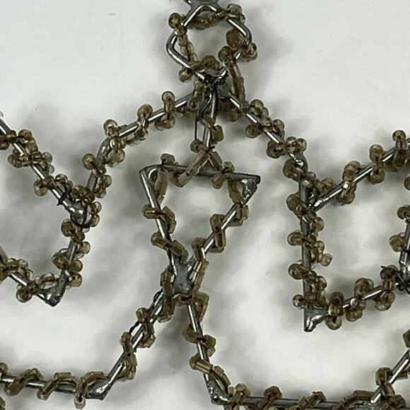 Vtg 1950s German Wire Snowflake Ornament Tinsel Beaded Star 7" Holiday Decor - Picture 3 of 8